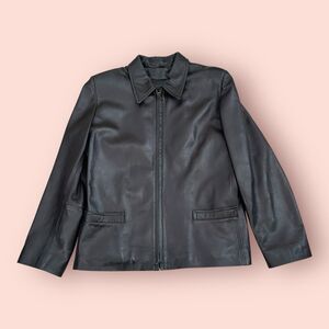 Vintage Golden Bear Black Leather Jacket Zip Womens Medium Leather Biker Aviator